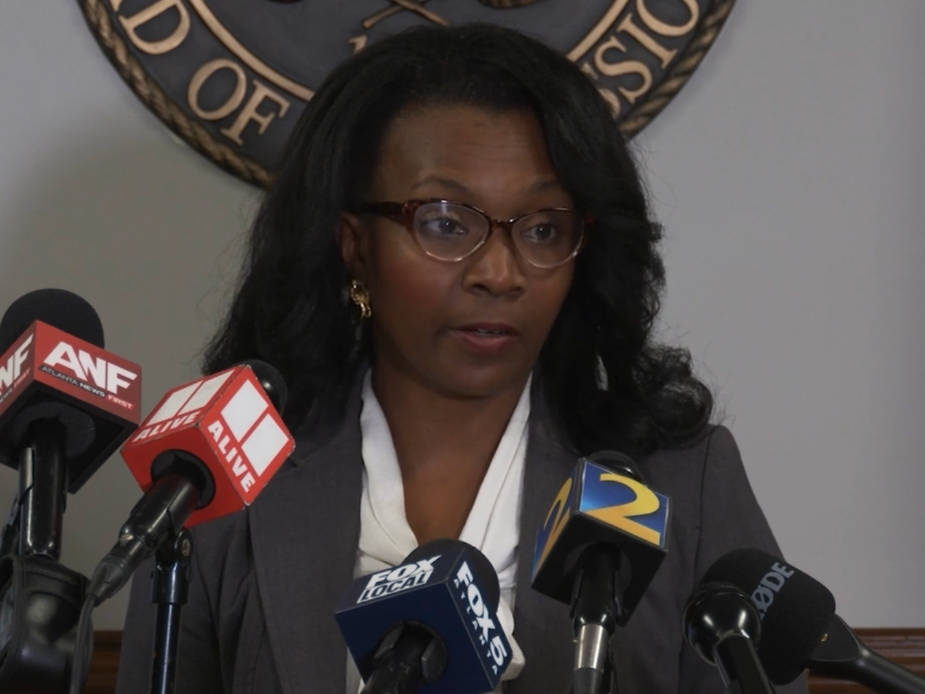 Cobb County Board of Commissioners Lisa Cupid speaks during a press conference on Friday