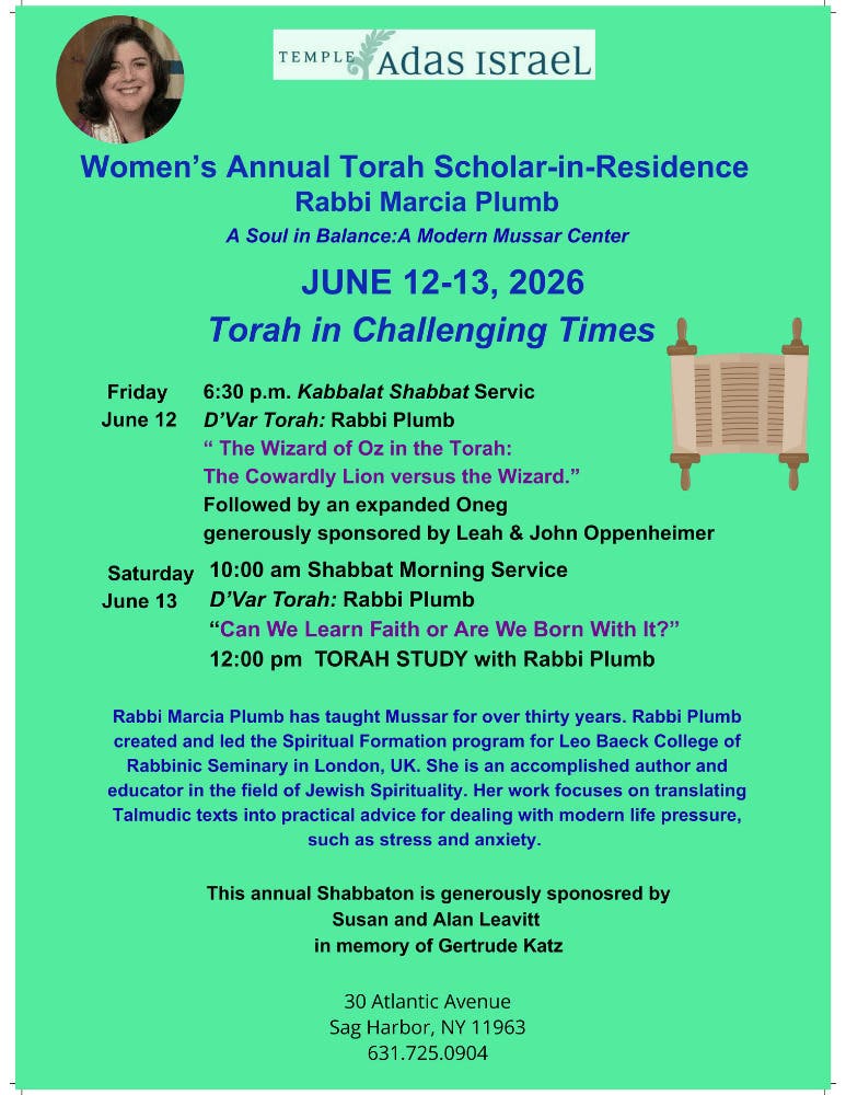 Women’s Annual Torah Scholar-in-Residence Rabbi Marcia Plumb