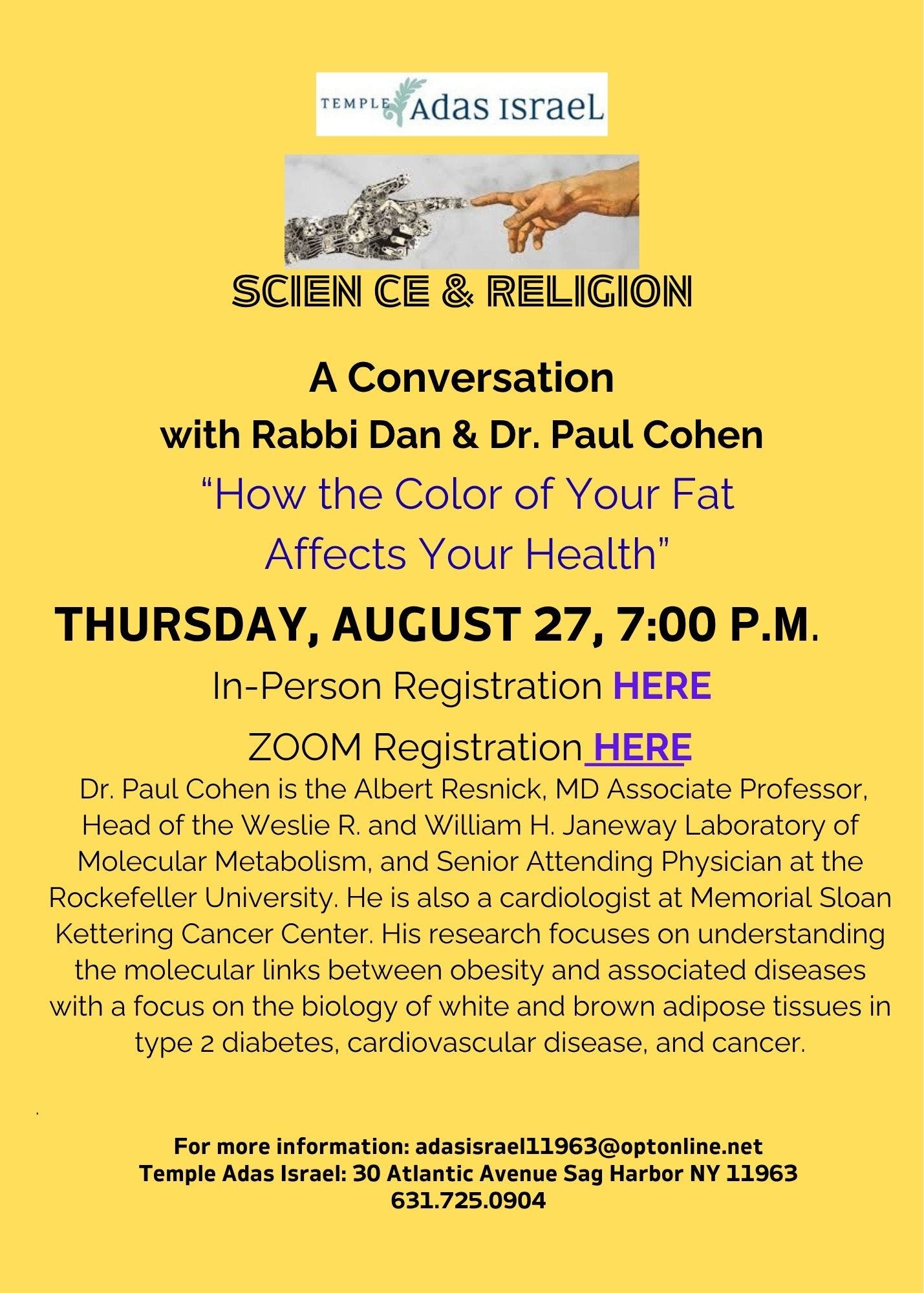 Science & Religion: A Conversation With Rabbi Dan & Dr. Paul Cohen