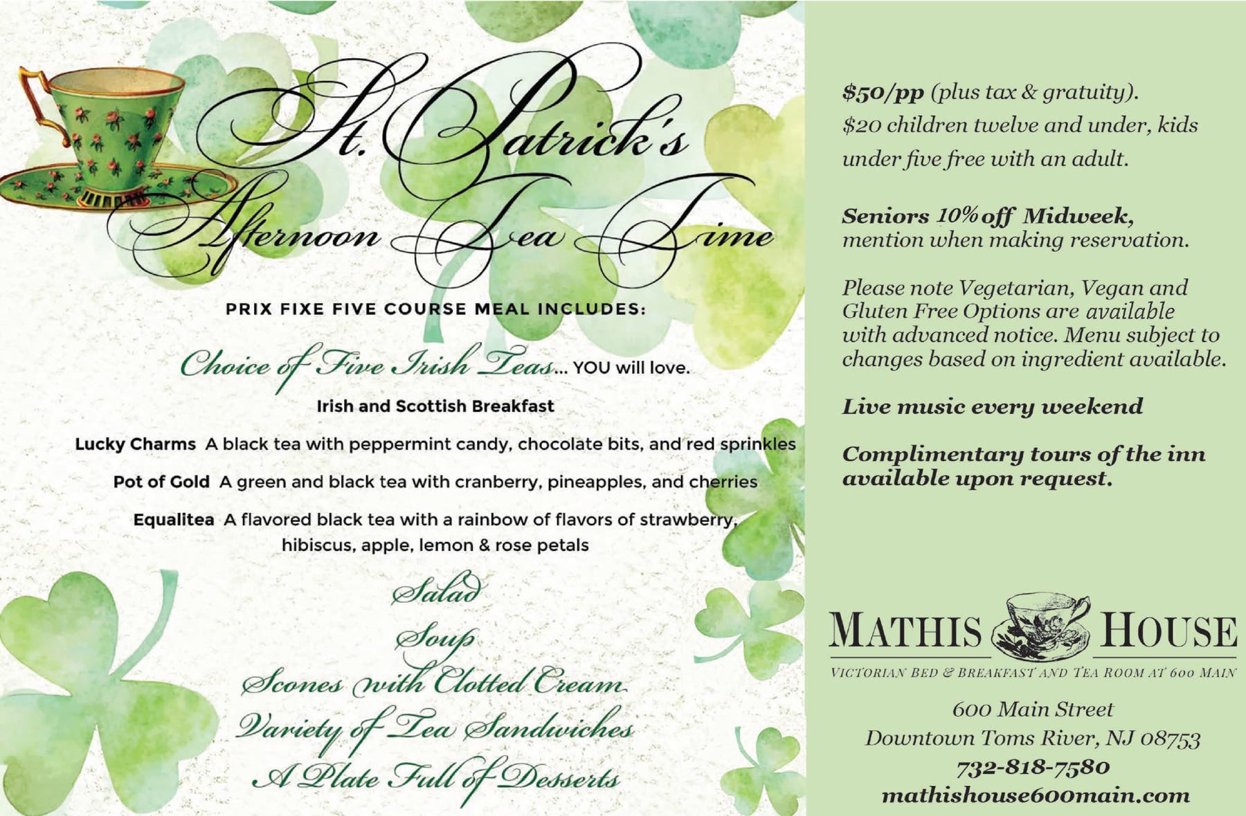 Irish Victorian Afternoon Tea at the Historic Mathis House