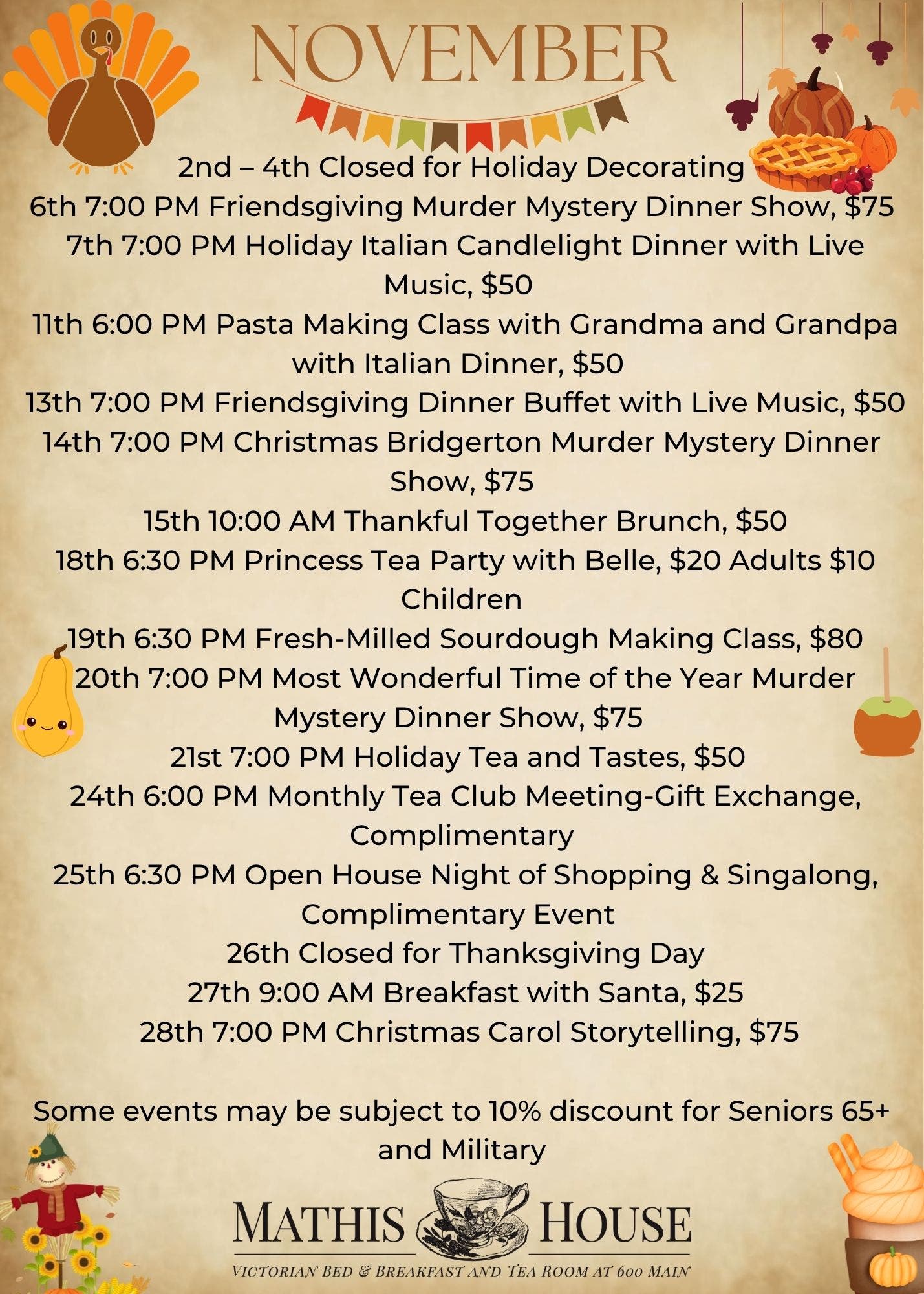 November Events at the Mathis House Tearoom