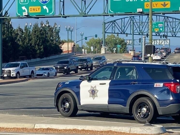 A San Jose Police Department cruiser at the corner of W. Taylor Street and N. San Pedro Street. 