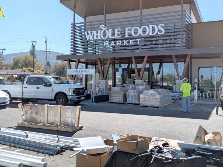 The main entrance to the new Whole Foods Market in Los Gatos, expected to open in April. 