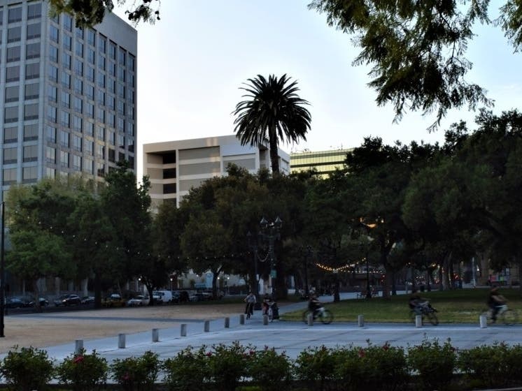 San Jose leaders are mounting efforts to rename facilities and locations bearing Cesar Chavez's name, such as Plaza de Cesar Chavez in downtown.