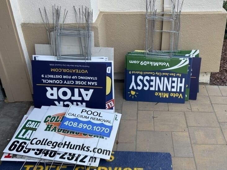 Cambrian resident Jeff Bollini has been removing campaign and advertising signs he said have been placed in locations that violate San Jose's rules.