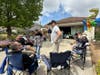 A beautiful start to the morning as the neighbors gathered for 10 am home made champagne brunch at Janet and Marc Chambers' driveway
