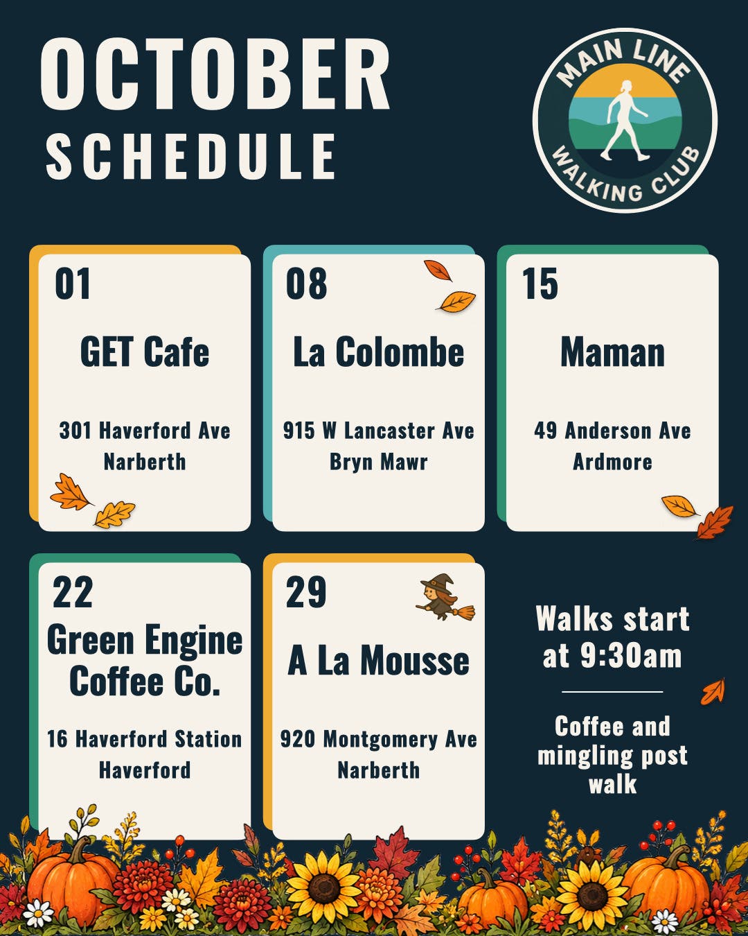 Main Line Walking Club - October Schedule