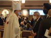 Bishop James Checchio of Metuchen greets New Jersey Attorney General Gurbir S. Grewal.
