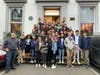 Band members and director Joe Bongiovi outside the Abbey Road Studios.