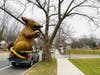 Labor Local 77 has been protesting a contractor's hiring of non-local and non-union labor for renovation work at Princeton High School. The group have placed a giant, inflatable rat known as Scabby the Rat, outside the PPS office.    