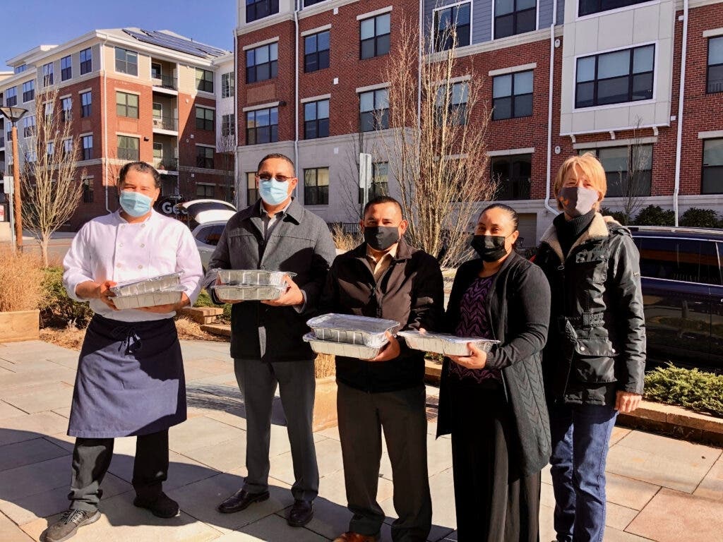 Chief Fito, Pastor Gomez, Arcadio Perez, Floridalma Martinez, and Share My Meals Board Member Karen Lemon