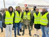 (L-R) Ravi Patni,  Dharmik Sheth, a camp organizer, Darshan Patel and Bhagwatprasad Patel at the Poland-Ukraine border in Budomierz.  
