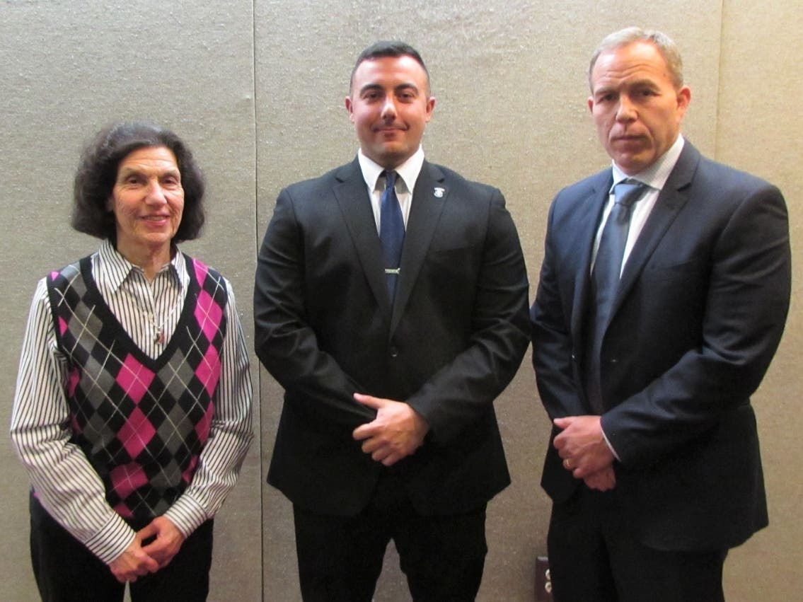 (L-R) Mayor Janice S. Mironov, Officer Dylan P. Dempsey and Police Chief Jason Hart 
