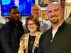 Artist Robyn Trimboli-Russo (center) with Officer Aurel Louis (left), Chief Arthur M Flaherty (back) and Officer Daniel Granato (right). 