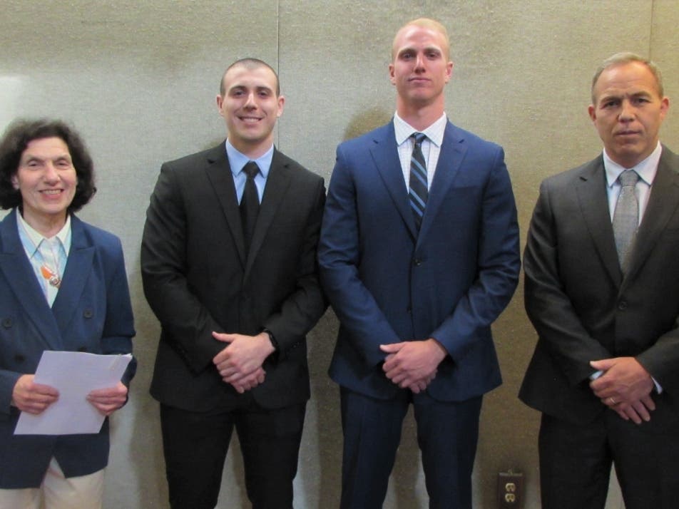 (L-R) Mayor Janice S. Mironov with Officer Anthony Clayton, Officer Daniel Burgess and Police Chief James Hart 