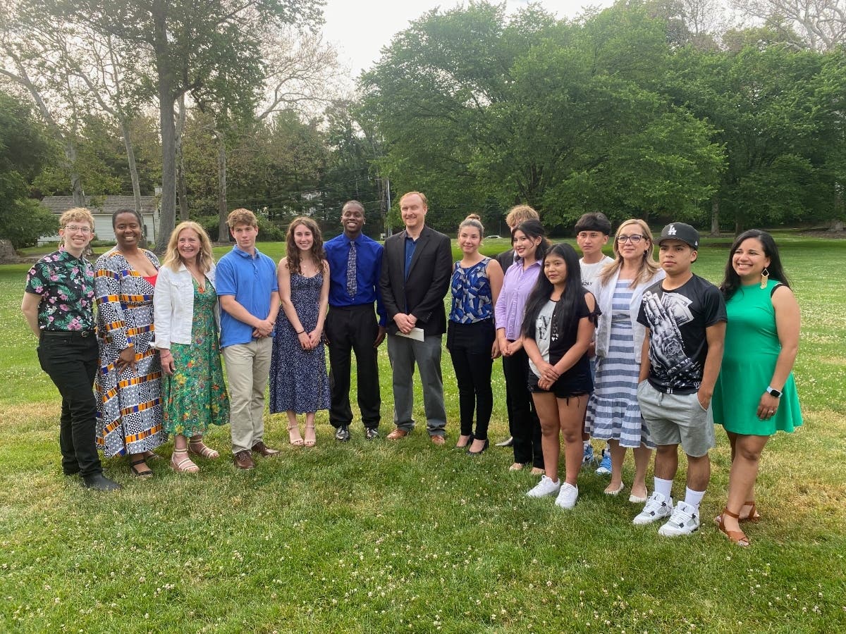 Students at the Governor's mansion along with their teachers.