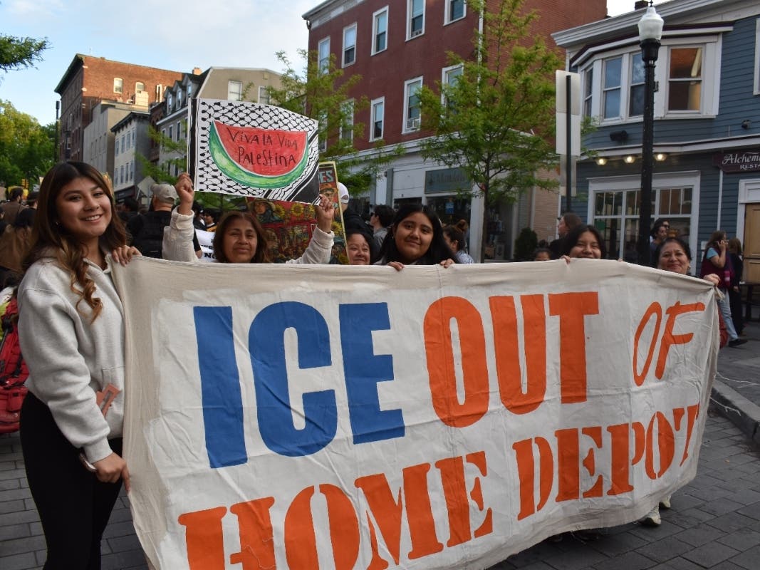 Demonstrators at the rally on Friday. 