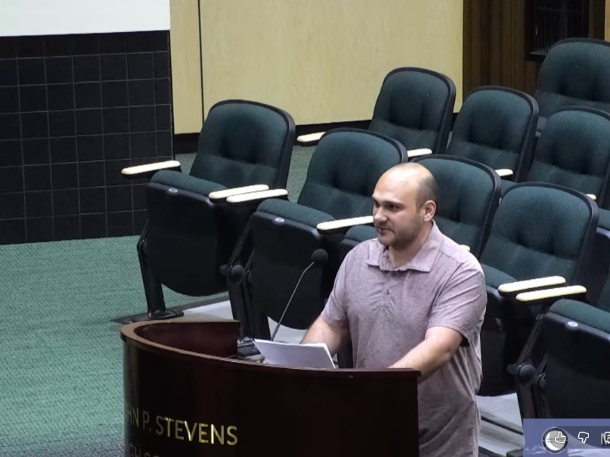 Matthew Pinho addressing the Board of Education