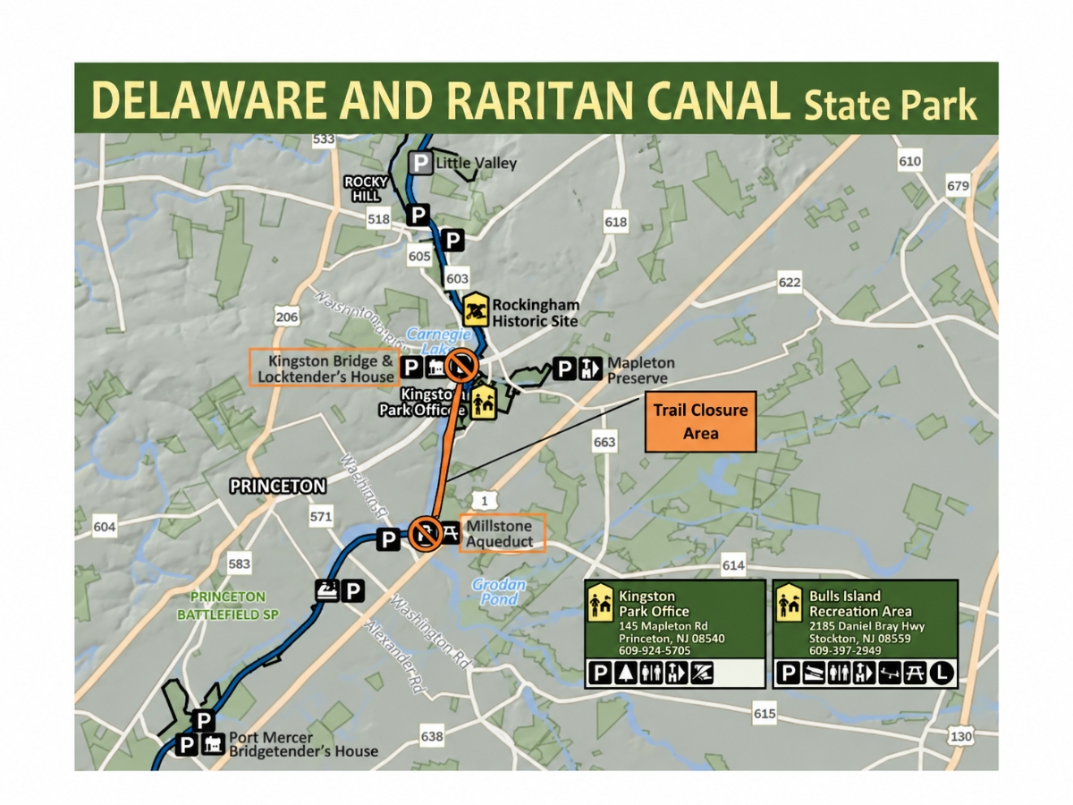 The path between Kingston Lock and Millstone Aqueduct closes Monday-Thursday from Sept. 21 to Oct. 16