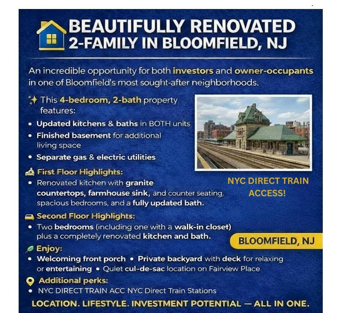 For Sale 2 Family Fairview Section of Bloomfield - Open House Saturday & Sunday