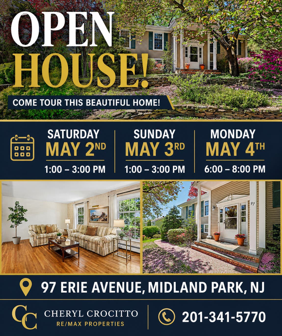 Home for Sale and Open House May 2nd, 3rd and 4th Midland Park