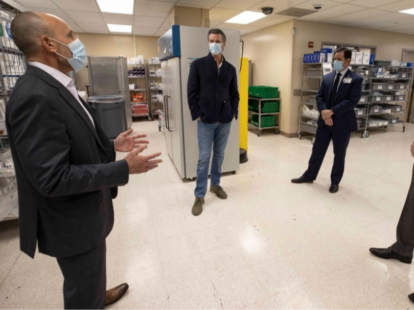 Gov. Gavin Newsom tours an ultra-low temperature storage facility at the University of California, Davis Medical Center.