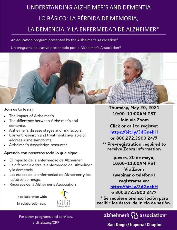 May 20 Understanding Alzheimer's and Dementia (English and Spanish