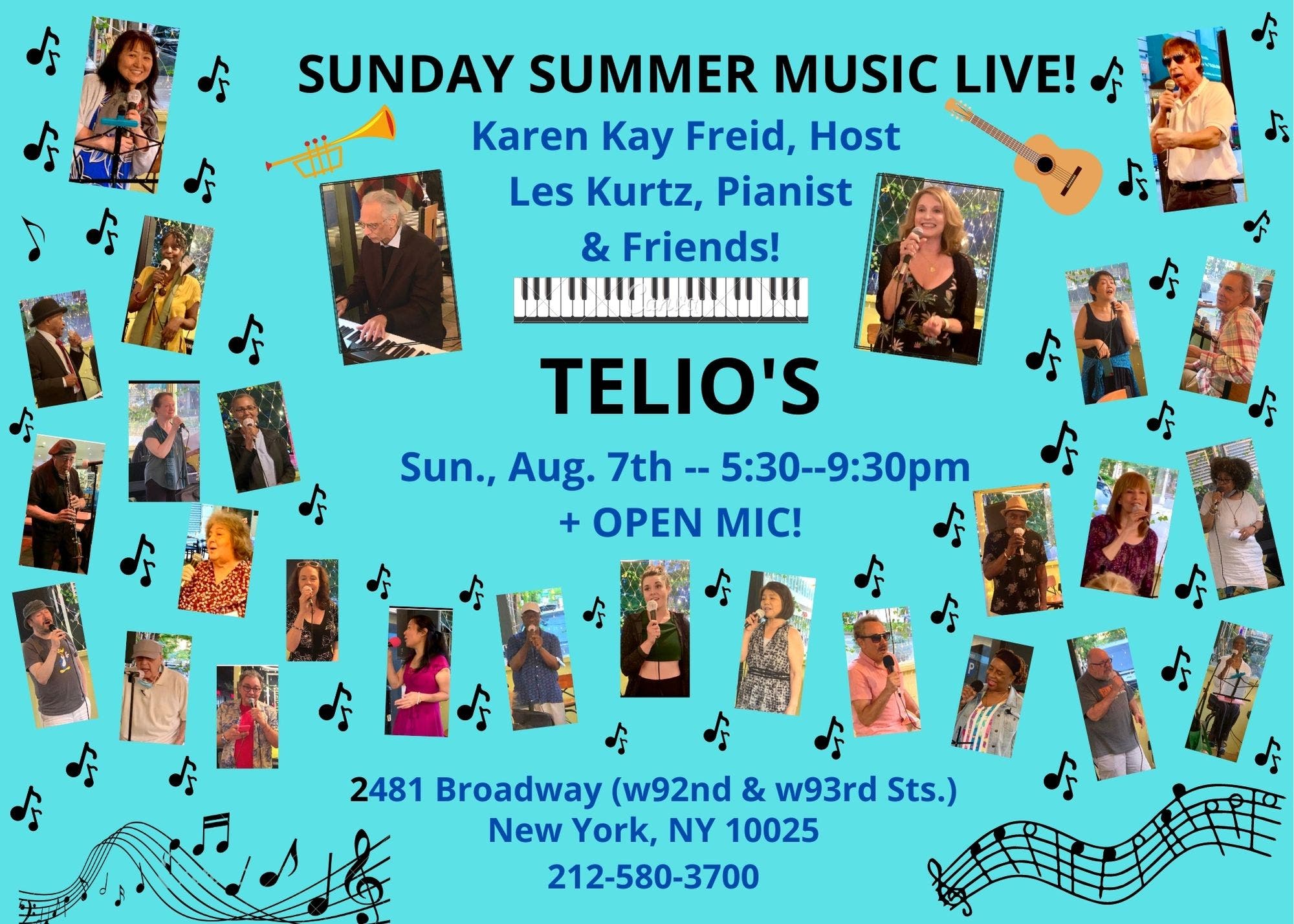 Aug 7 Enjoy Free Sunday Summer Music At Telio S Plus Open Mic W Host Karen Kay Freid Les Kurtz Piano Upper East Side Ny Patch