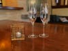 Votive candle holder and Champagne flutes celebrating Emil Bach House window designs