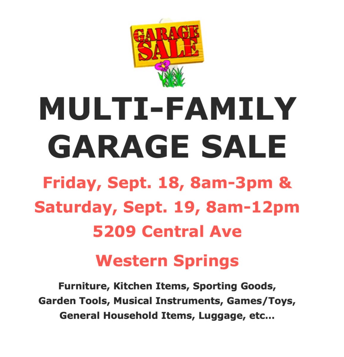 Sep 18 MultiFamily Garage Sale Hinsdale, IL Patch