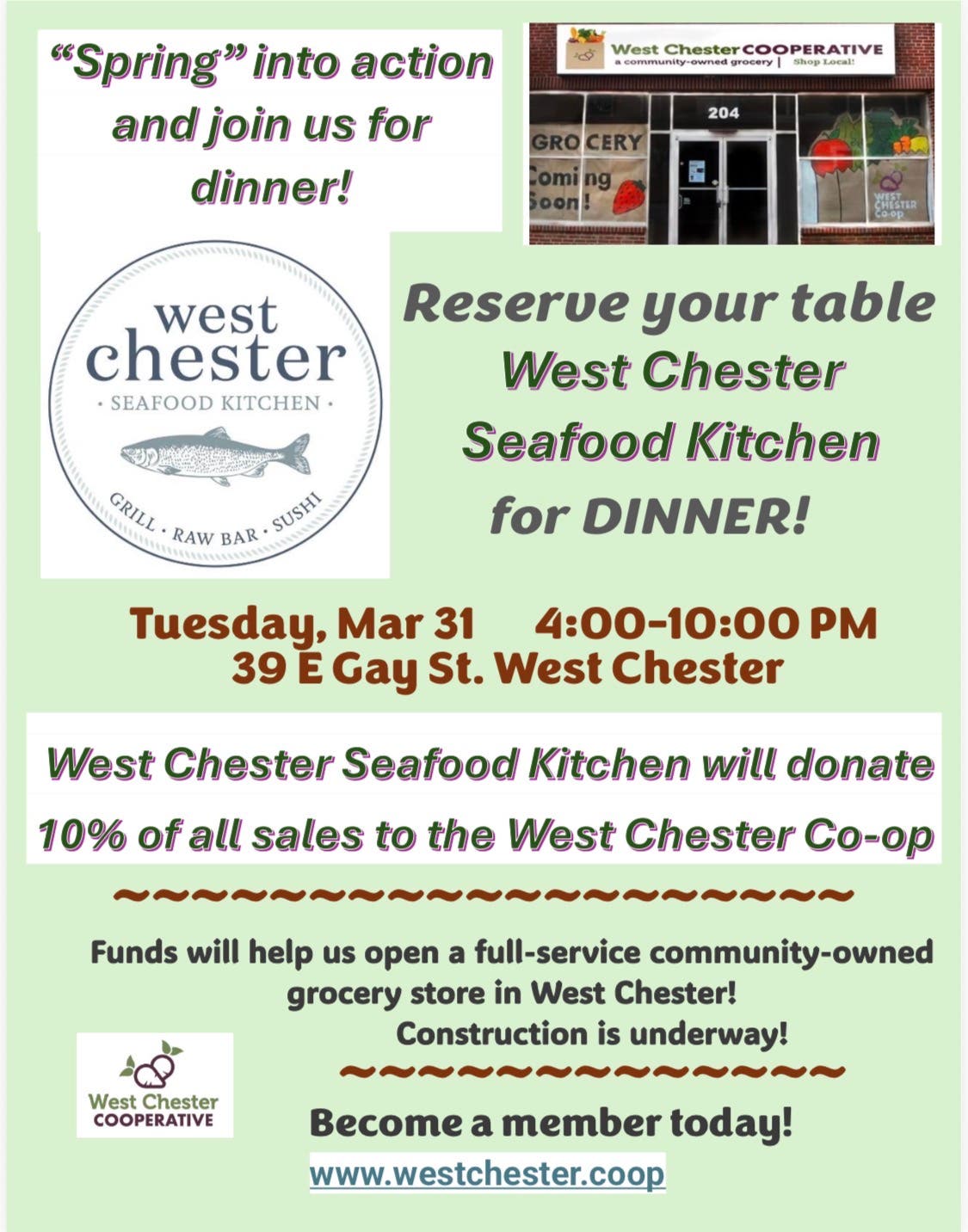 Mar 31 | Dine & Donate ﻿for WC Co-op | West Chester, PA Patch