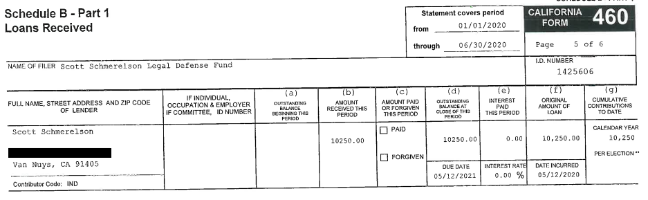 Scott Schmerelson personal loan to legal fund