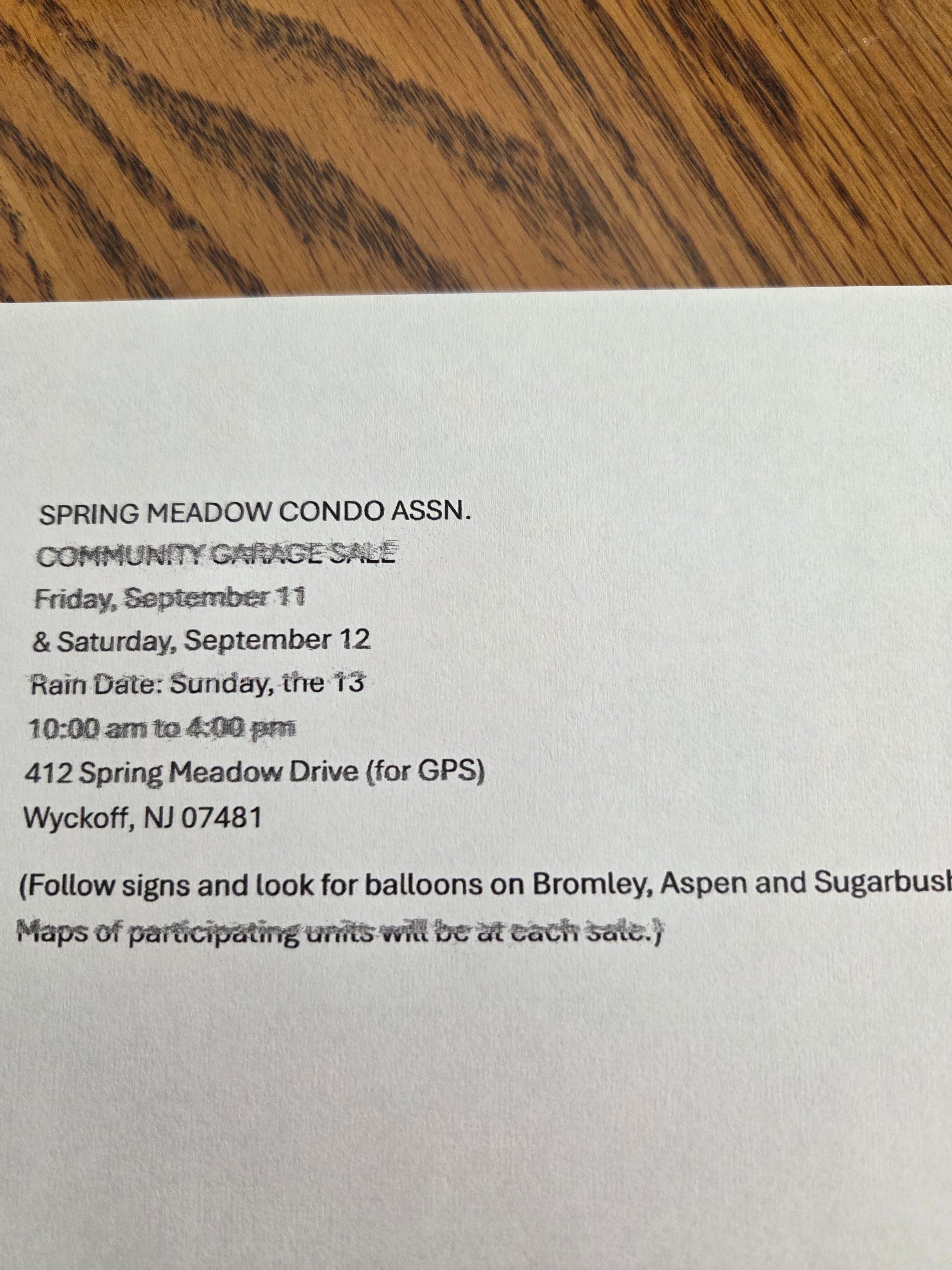 Spring Meadow Condo Assn. Community Garage Sale