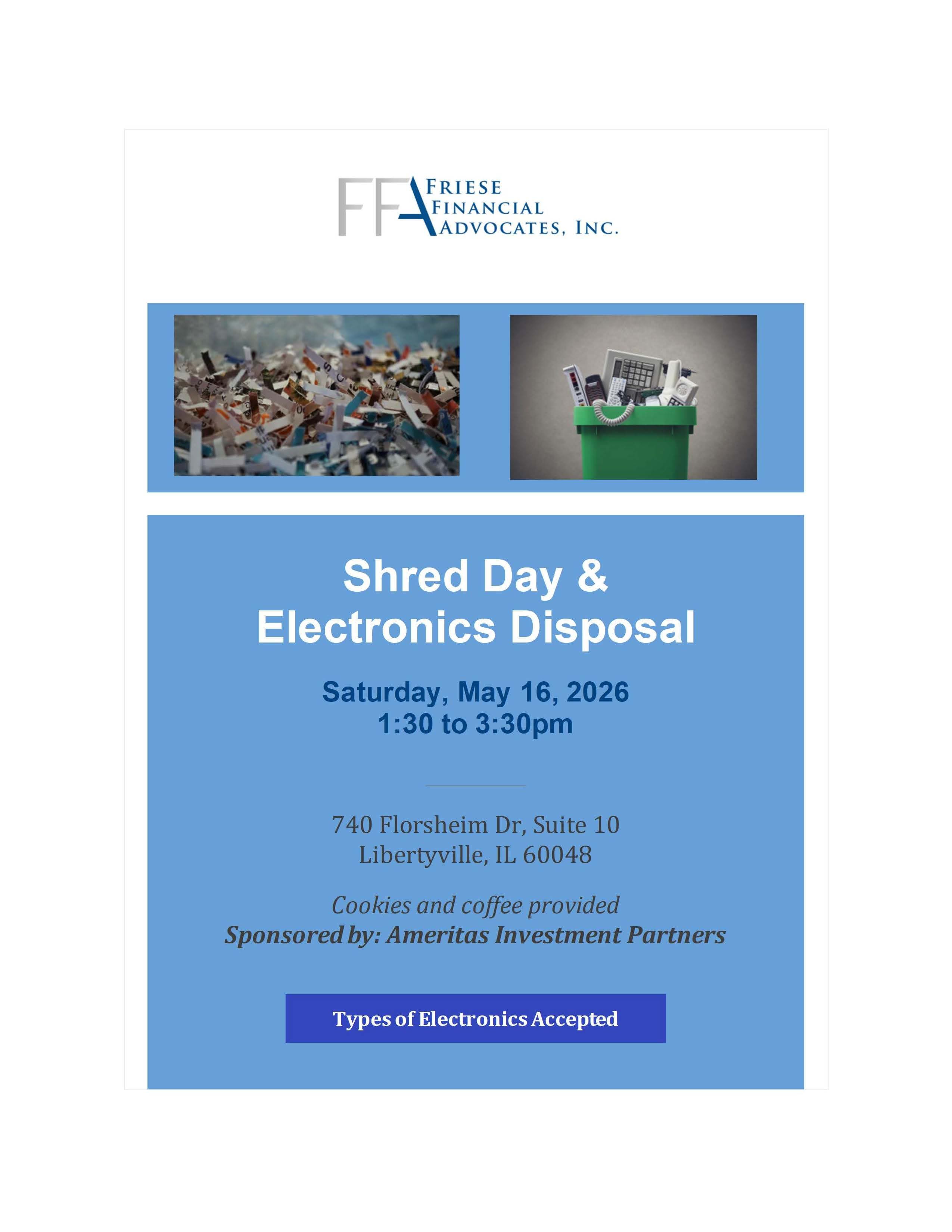 Friese Financial Advocates Shred Day and Electronics Disposal