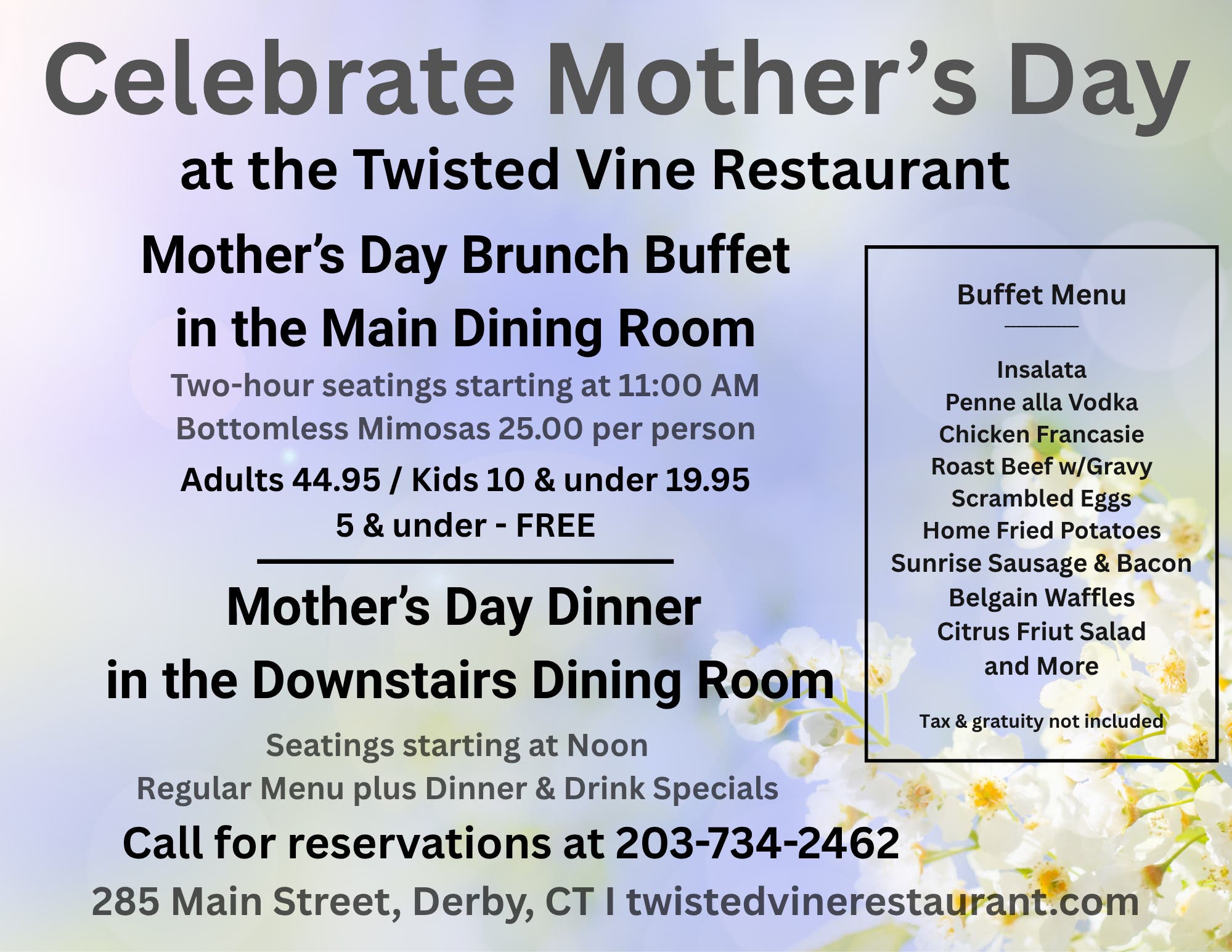 Celebrate Mother's Day at The Twisted Vine Restaurant
