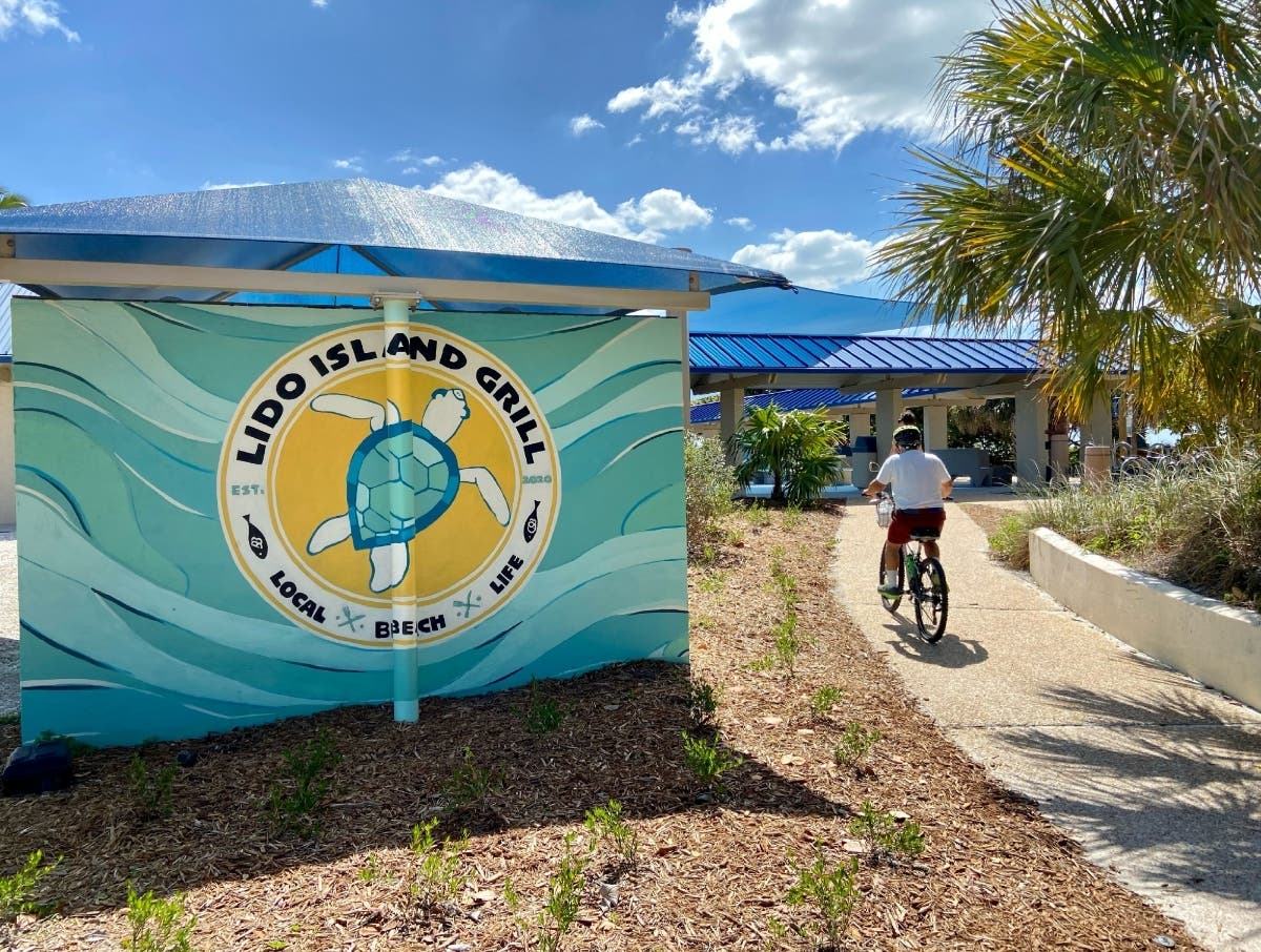 Lido Island Grill entrance at the public Lido Beach Pavilion.
