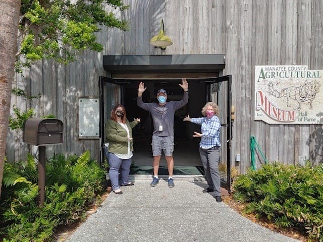 From left, Agricultural Museum staff curator Melissa Morgan, maintenance tech Al Hanse and supervisor Diane Ingram welcome visitors.