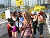Traci Lipton, animal rights activist and founder of Vegang, leads protestors across the Ringling Causeway Bridge in Sarasota Saturday.