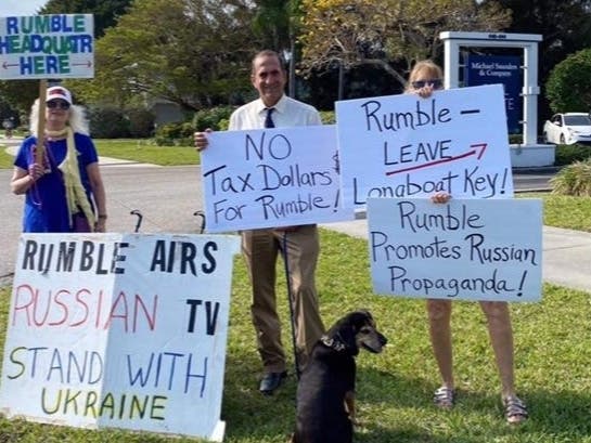 With Rumble providing a platform to Russian state-controlled news outlets, Sarasota County residents are protesting the company’s move to Florida. Doreen Dupont plans to protest at the site of the company's future headquarters every day this week.