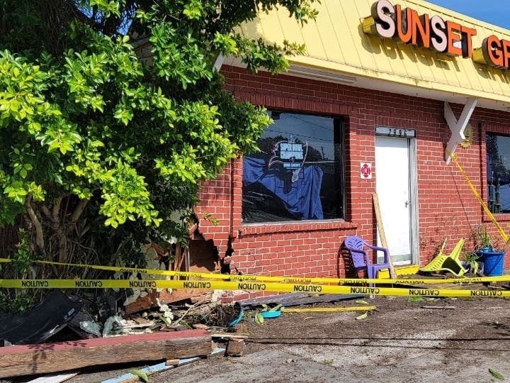 Sunset Grille will open as usual Friday despite a car driving into the building in the early morning hours, the owner said.