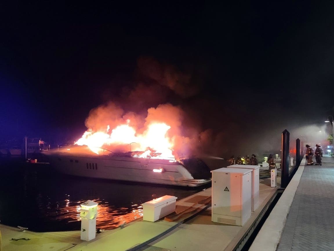 A St. Petersburg family visiting the Florida Keys for lobster mini-season was on a 70-foot yacht at the Peary Hotel & Marina on Stock Island that became engulfed in flames Wednesday just after midnight, the Monroe County Sheriff's Office said.