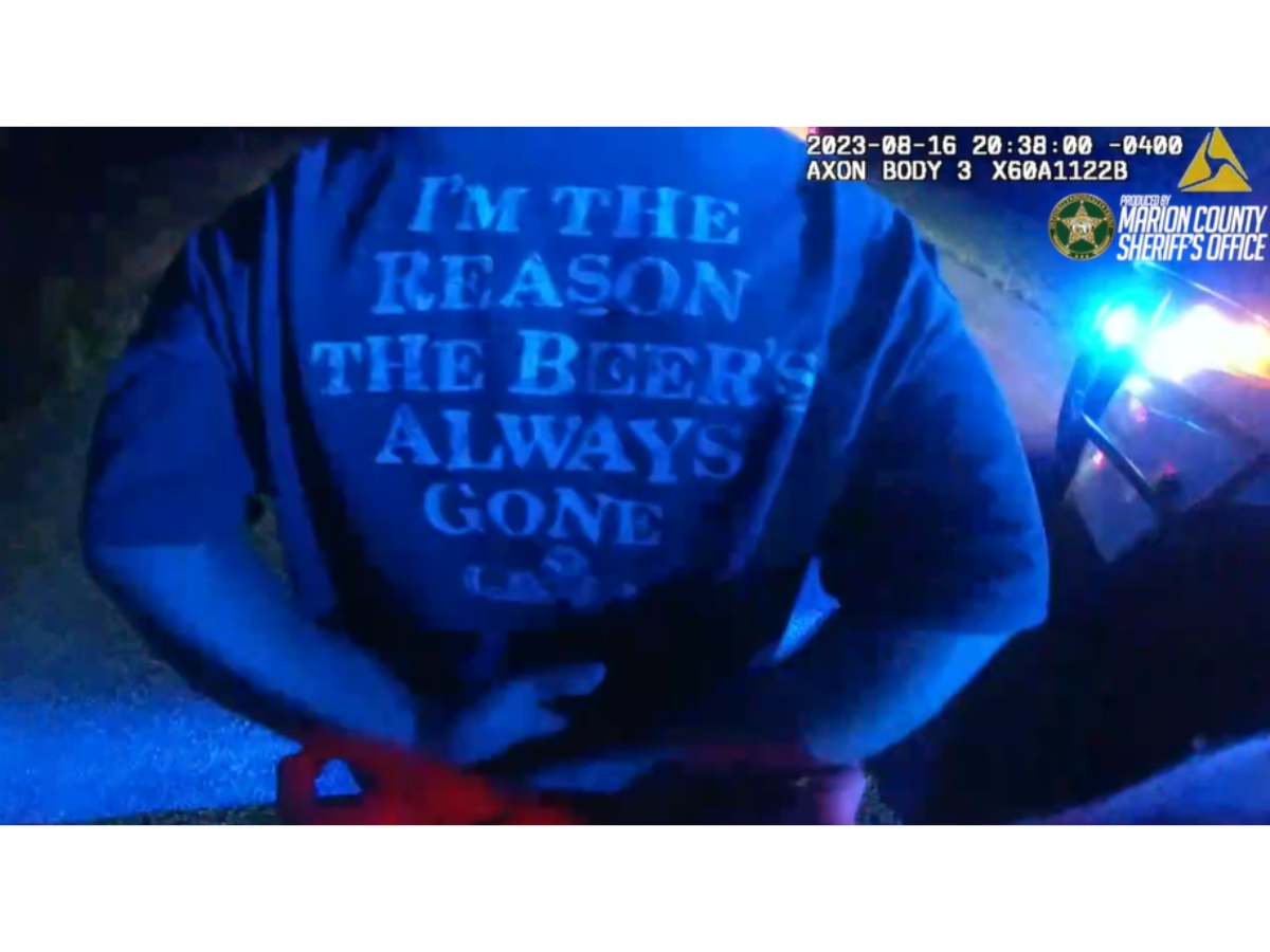 A Florida man wearing a shirt that read, “I’m The Reason The Beer’s Always Gone” was nearly three times over the legal blood alcohol content limit when he was arrested for DUI, the Marion County Sheriff's Office said.