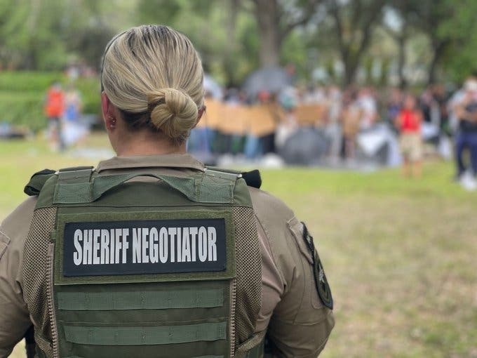 One protester with a gun and 10 total were arrested during a pro-Palestinian rally Tuesday on the University of South Florida campus in Tampa, reports said. Supporters call the use of tear gas on protesters "a violation of human rights."