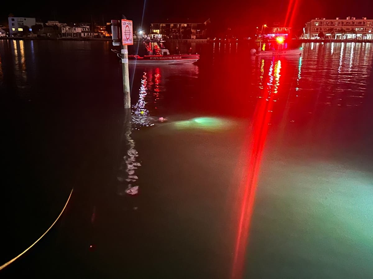 The driver of a van fully submerged in the Intracoastal Waterway and carried by the outgoing tide was rescued, St. Pete Beach officials said.
