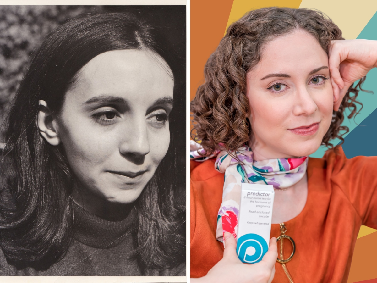 Left, Meg Crane, who invented the first at-home pregnancy test in 1967, is the subject of a play, "Predictor," that is being staged in Tampa July 17-26. Right, actress Jenna Jane stars as Crane in the play produced by Powerstories Theatre.