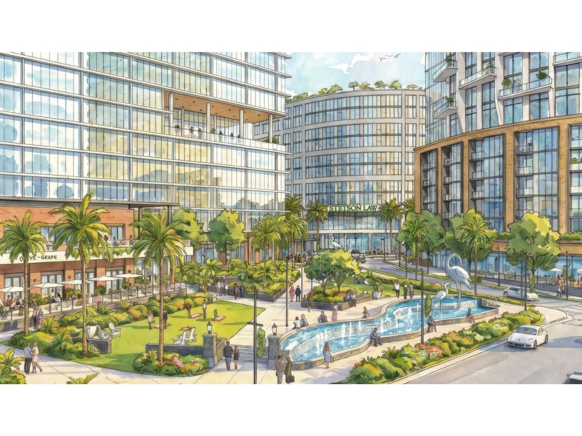 Stetson University is moving ahead with a redevelopment plan for its Tampa Law Center property in partnership with Bromley Companies, a project the university said would expand its presence in downtown and remake the site as a mixed-use destination.