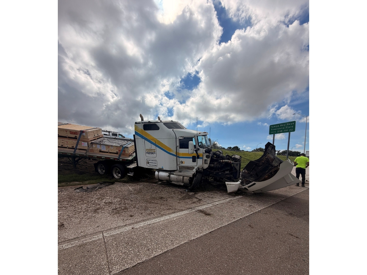 A tractor-trailer truck carrying Tesla batteries lost control on I-27 near St. Pete after a tire failure, FL troopers said. 