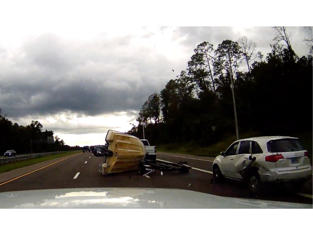 A boat was ejected from its trailer after a crash on Interstate 75 in Pasco County, FL troopers said. 