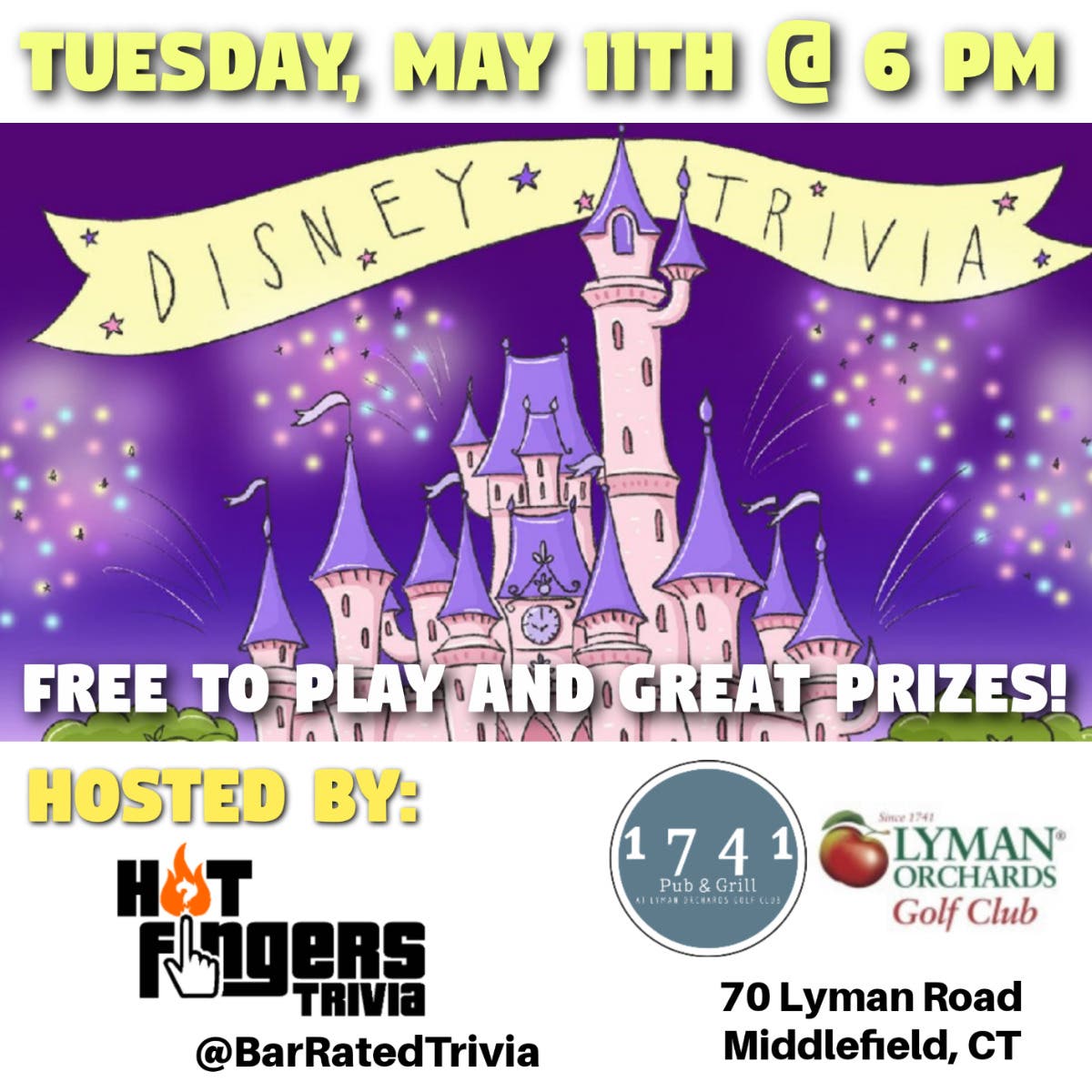 May 11 Hot Fingers DISNEY THEMED Trivia Night 1741 Pub Grill 