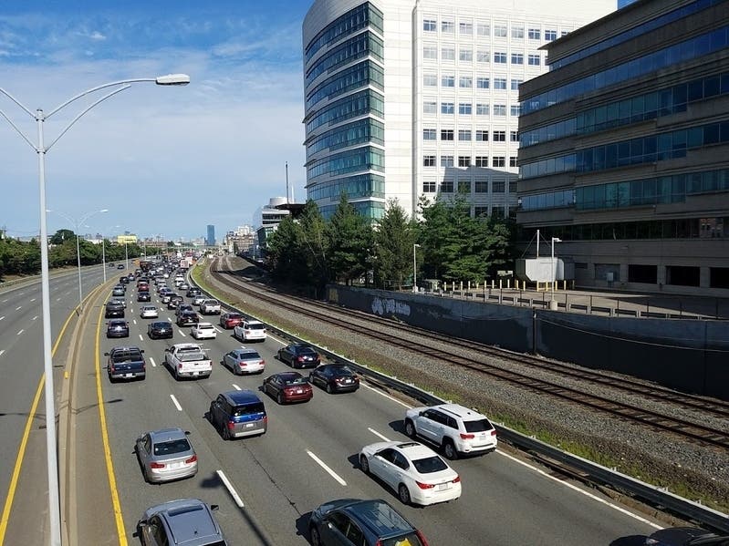 A woman is suffering from life-threatening injuries after jumping from an I-90 overpass in Boston Thursday evening. 